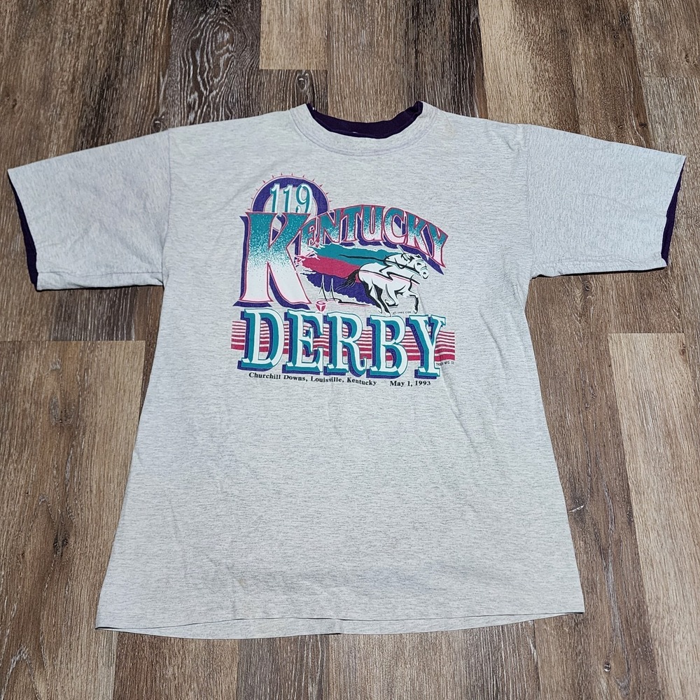 VTG 90s Trench Ultra 1993 119 Kentucky Derby Double Shirt Size XL Single Stitch